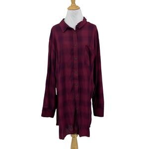 Ava & Viv Shirt Womens 3X Plus Berry Plaid Button Front Long Sleeve Shirttail